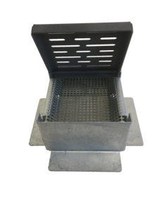 Eindkap - 100 x 100mm - Deksel gesheradiseerd met bladrooster & behuizing thermisch verzinkt staal